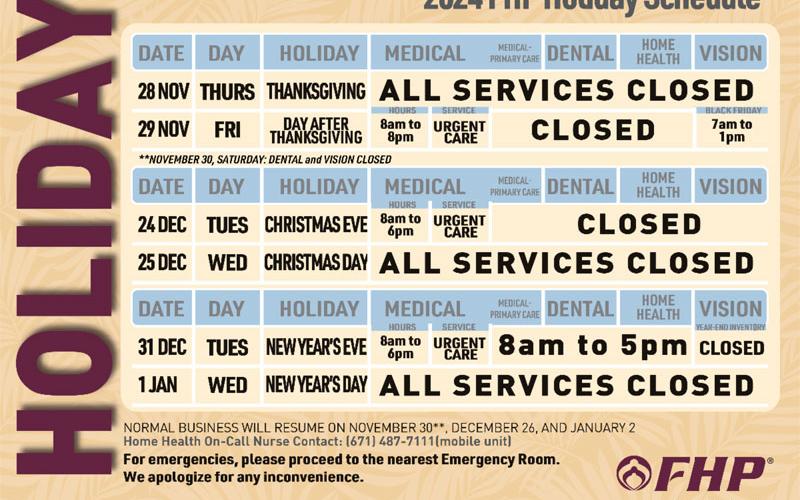 2024 FHP Holiday Schedule