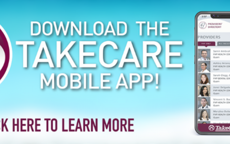 TakeCare Mobile App Available on the Apple App Store and Google Play.